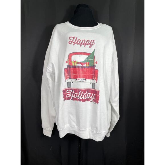 Wild Bobby Happy Holiday Jolly Red Pick Up Christmas Sweatshirt, White XL - Picture 1 of 7